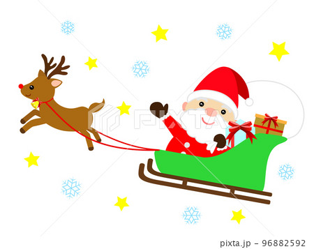 クリスマスプレゼントを届けにいくサンタクロースとトナカイ