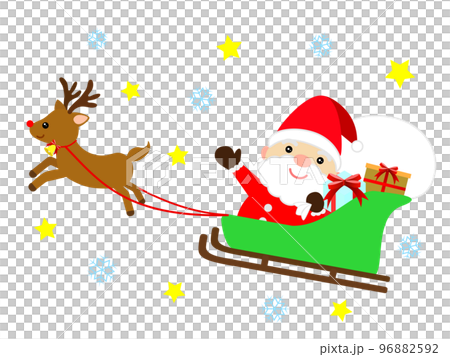 クリスマスプレゼントを届けにいくサンタクロースとトナカイ