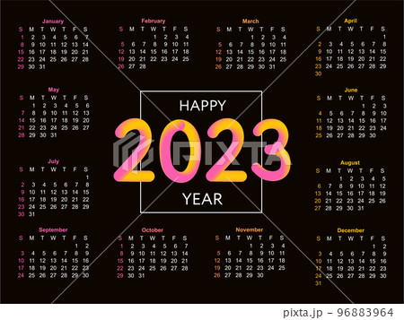 2023 Calendar year vector illustration. The week starts on Sunday. Christmas snowflakes calendar 2023 template. Calendar design Sunday in red colors. Vector 2023 Calendar year vector illustration. The week starts on Sunday. Christmas snowflakes calendar 2023 template. Calendar design Sunday in red colors. Vector 96883964