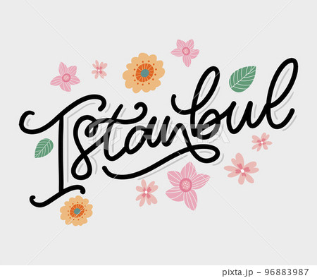 Istanbul. Hand lettering. Vector logo of Istanbul in black color with seagulls on white background. souvenir products, banner emblem, travel blog social media, brochure, flyer. Digital illustration. Istanbul. Hand lettering. Vector logo of Istanbul in black color with seagulls on white background. souvenir products, banner emblem, travel blog social media, brochure, flyer. Digital illustration. 96883987