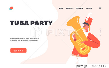 Tuba Pary, Parade Marching Landing Page Template. Happy Boy Play Festival Music With Tuba. Kid Character in Uniform Tuba Pary, Parade Marching Landing Page Template. Happy Boy Play Festival Music With Tuba. Kid Character in Uniform 96884115