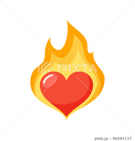 Red Heart in Flame, Romantic Element for for Valentines Day or Wedding Greeting Card. Love and Loving Relations Symbol 96884137