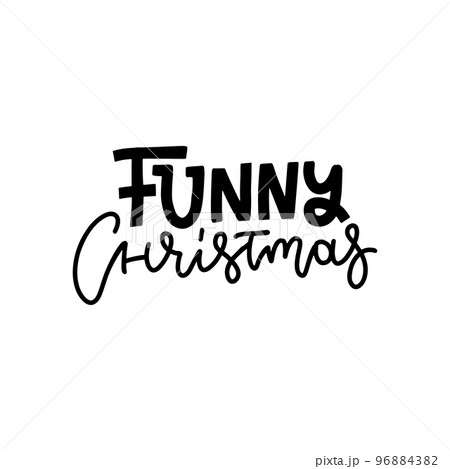 Funny christmas - letterong text for cards, black brush calligraphy on stars background. 96884382