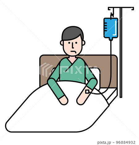 入院して点滴をしている男性 96884932