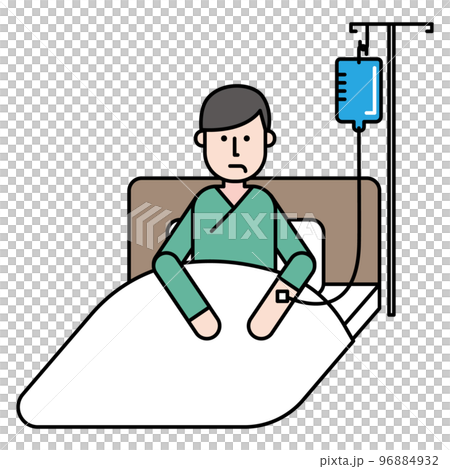 入院して点滴をしている男性 96884932