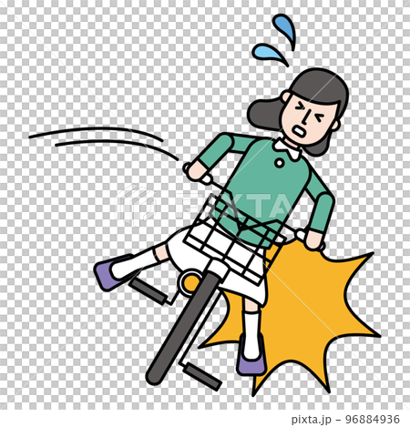 Woman falling while driving a bicycle 96884936