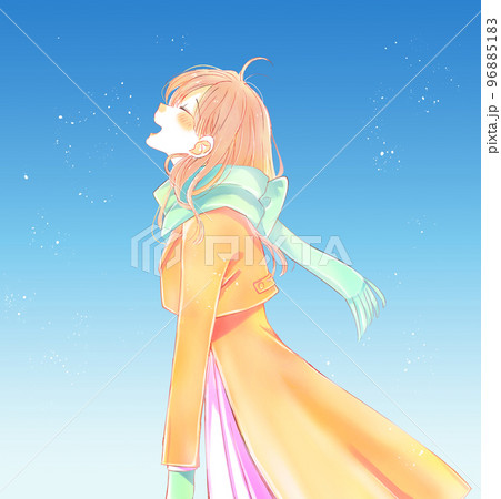 幸せそうな冬の女性 青空 幸せそうな冬の女性 青空 96885183