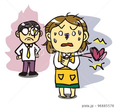 家庭内暴力・夫から妻へのDV　夫の視線に怯える妻　カラー 96885576