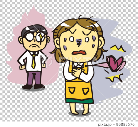 家庭内暴力・夫から妻へのDV　夫の視線に怯える妻　カラー 96885576