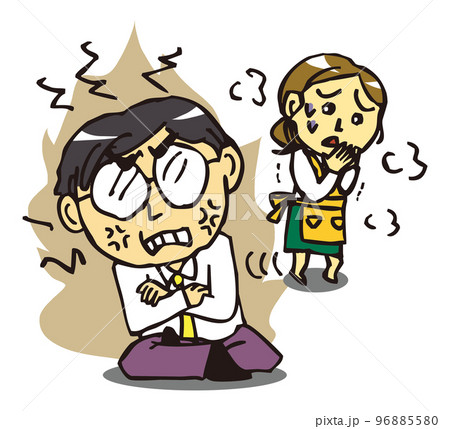 家庭内暴力・夫から妻へのDV　いらだつ夫に怯える妻　カラー 96885580