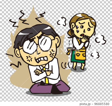 家庭内暴力・夫から妻へのDV　いらだつ夫に怯える妻　カラー 96885580