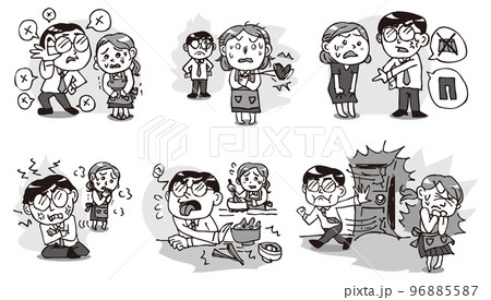 家庭内暴力・夫から妻へのDV　6つのシチュエーション　モノクロ 96885587