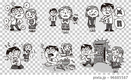 家庭内暴力・夫から妻へのDV　6つのシチュエーション　モノクロ 96885587