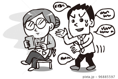 家庭内暴力・妻から夫へのDV　夫を無視する妻　モノクロ 96885597