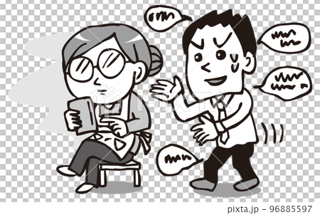 家庭内暴力・妻から夫へのDV　夫を無視する妻　モノクロ 96885597