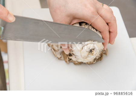【ミドル主婦が三徳包丁でマイタケの石づきを切る】 【ミドル主婦が三徳包丁でマイタケの石づきを切る】 96885616