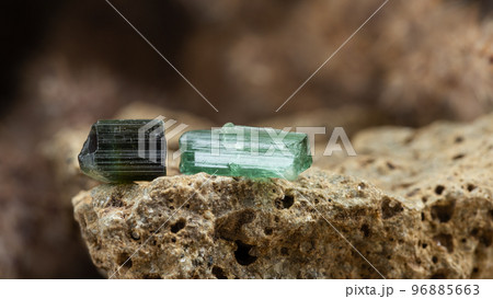 Raw Blue Green Tourmaline Crystal on Rough Stone 96885663