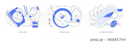 Oriental cuisine abstract concept vector illustrations. 96885764