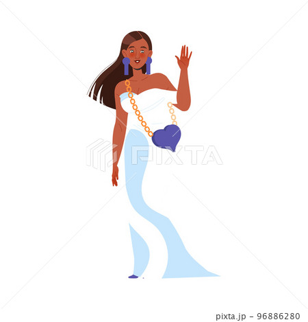 Famous Woman Celebrity in Elegant Dress Standing and Waving Hand Vector Illustration 96886280