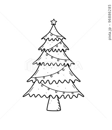 Christmas tree is traditionally decorated with toys and garlands. Vector illustration symbol of Christmas and New year. Christmas tree is traditionally decorated with toys and garlands. Vector illustration symbol of Christmas and New year. 96886285