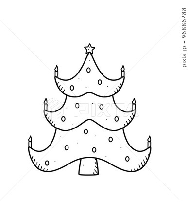 Christmas tree is traditionally decorated with toys and garlands. Vector illustration symbol of Christmas and New year. Christmas tree is traditionally decorated with toys and garlands. Vector illustration symbol of Christmas and New year. 96886288
