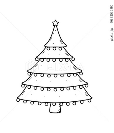 Christmas tree is traditionally decorated with toys and garlands. Vector illustration symbol of Christmas and New year. Christmas tree is traditionally decorated with toys and garlands. Vector illustration symbol of Christmas and New year. 96886290