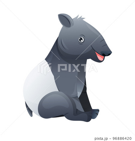 Cute Malayan Tapir Sitting as Asian Animal with White Patch and Short Nose Trunk Vector Illustration Cute Malayan Tapir Sitting as Asian Animal with White Patch and Short Nose Trunk Vector Illustration 96886420