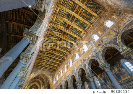 interior of the Cathedral of Monreale detail of the ceiling. 96886554
