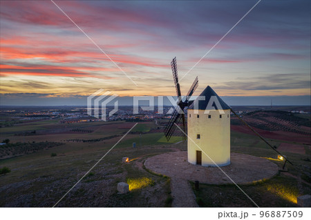 Windmills. These iconic towers over their skylines of la Mancha. Windmills. These iconic towers over their skylines of la Mancha. 96887509