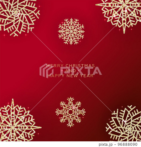 Shining Christmas Background. Christmas Lights. Happy New Year Banner. Red xmas background with glittering gold snowflakes. Elegant Snow Template. Vector illustration Shining Christmas Background. Christmas Lights. Happy New Year Banner. Red xmas background with glittering gold snowflakes. Elegant Snow Template. Vector illustration 96888090