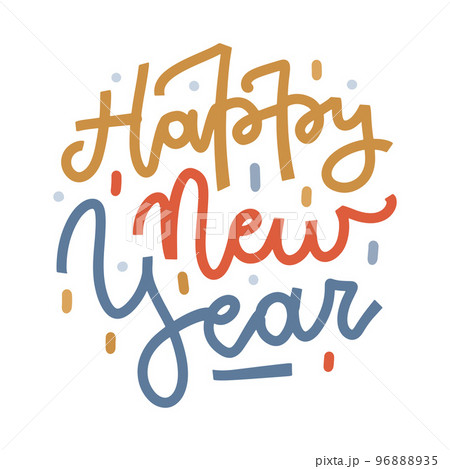 Happy New Year lettreing text with confetti elements. Colorful etters. Holiday vector illustration for design greeting cards, photo overlays, invitations. 96888935