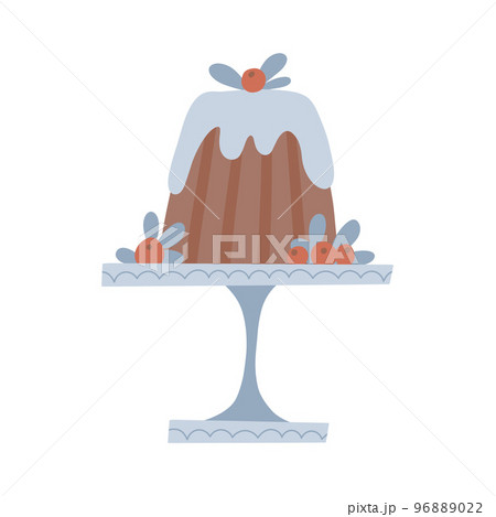 Christmas cake with leaves and berries decor. Festive concept of Xmas sweets. Freehand isolated element. Vector flat hand drawn Illustration. Only 5 colors - Easy to recolor Christmas cake with leaves and berries decor. Festive concept of Xmas sweets. Freehand isolated element. Vector flat hand drawn Illustration. Only 5 colors - Easy to recolor 96889022