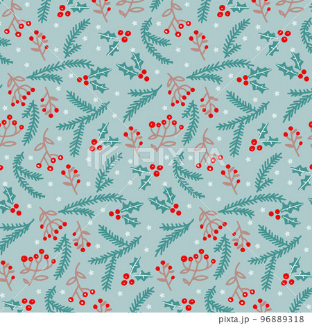 Christmas seamless pattern with rowan berry and fir branches. Forest inspiration. Vector hand drawn background for wedding, invitations, textile, wrapping paper. 96889318