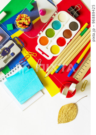 Office supplies and stationery isolate on a white background. Top view flat lay background, copy space. 96889425