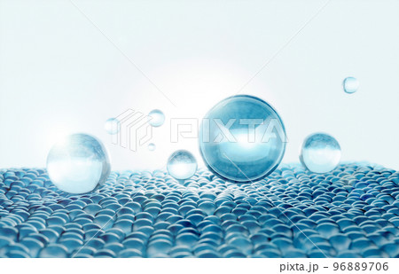 Cosmetics Essence molecule, collagen, Vitamin or Serum drop water for moisturizer. Liquid molecule chemical structure on water background. Cosmetics power treatment. Natural product. 3d rendering. 96889706