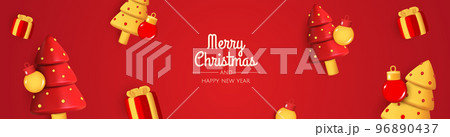 Christmas banner. Xmas background design with realistic christmas ball, gift and christmas tree. 96890437