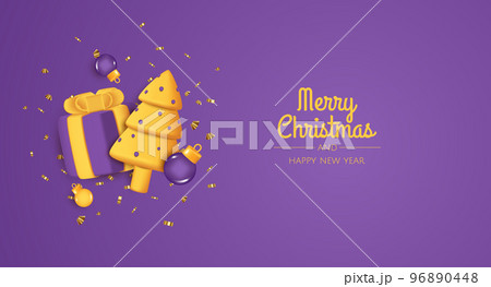 Merry Christmas and Happy New Year. Xmas Festive background with realistic 3d balls, gift and chrisrmas tree. Merry Christmas and Happy New Year. Xmas Festive background with realistic 3d balls, gift and chrisrmas tree. 96890448
