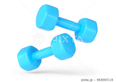 Pair of rubber blue dumbbells isolated on white background Pair of rubber blue dumbbells isolated on white background 96890519