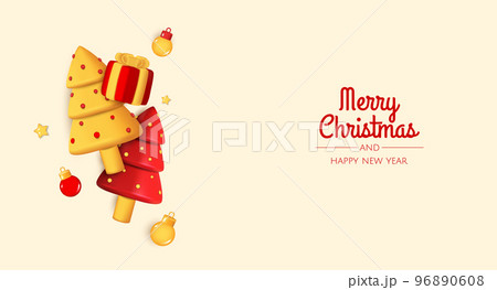 Merry Christmas and Happy New Year. Xmas Festive background with realistic 3d balls and chrisrmas tree. 96890608