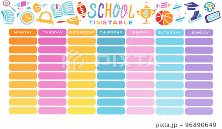 School Timetable, a weekly curriculum design...のイラスト素材 [96890649] - PIXTA