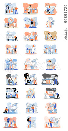 Medical research. Laboratory diagnostic services, medical device design and development scenes set metaphor 96891729