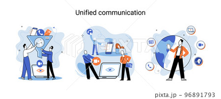 Unified communication metaphor. Social media creative idea. Online social network. Business interaction app Unified communication metaphor. Social media creative idea. Online social network. Business interaction app 96891793