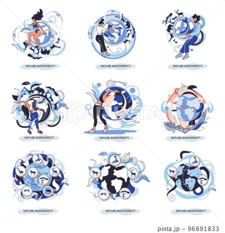 Biodiversity in nature as environment variety of life on Earth planet. Saving wildlife ecosystem metaphor Biodiversity in nature as environment variety of life on Earth planet. Saving wildlife ecosystem metaphor 96891833