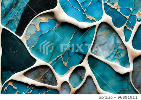 Sea blue and white Turquoise marble abstract background. Decorative acrylic paint pouring rock marble texture. Horizontal Sea blue and gold Turquoise cyan abstract pattern. 96891911
