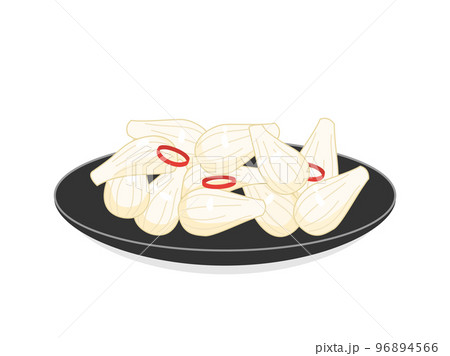 黒いお皿に盛りつけられたラッキョウの甘酢漬けのイラスト 96894566
