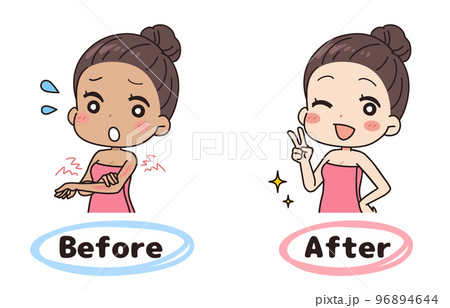 日焼けのビフォーアフターの女性のイラスト 96894644