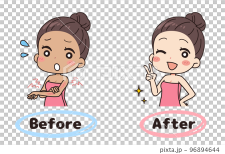 日焼けのビフォーアフターの女性のイラスト 96894644