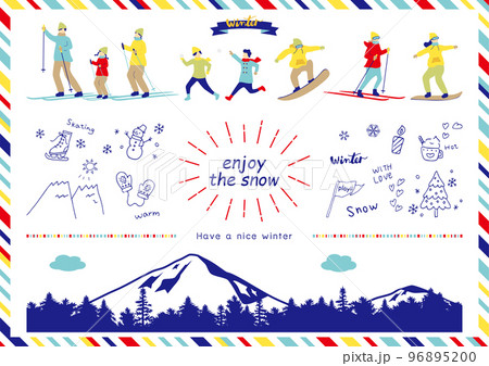 ウインタースポーツを楽しむ人達 96895200