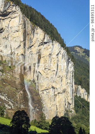 Staubbach Falls in Lauterbrunnen, Bernese Oberland region of Switzerland Staubbach Falls in Lauterbrunnen, Bernese Oberland region of Switzerland 96895311
