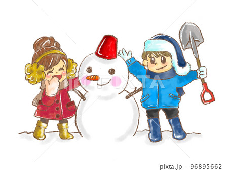 雪だるまを作る子ども達 雪だるまを作る子ども達 96895662